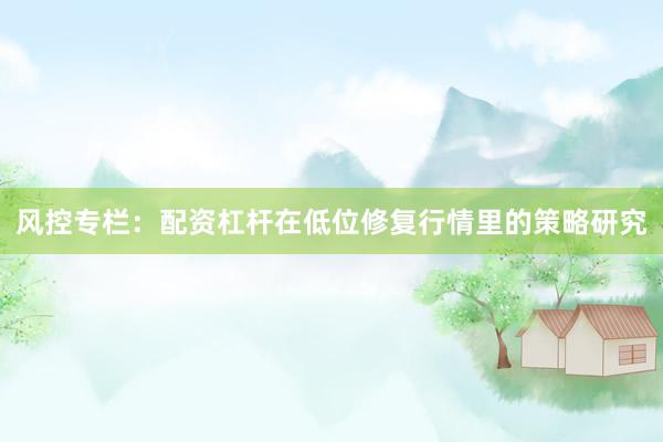 风控专栏：配资杠杆在低位修复行情里的策略研究