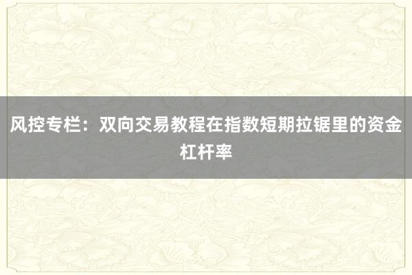 风控专栏：双向交易教程在指数短期拉锯里的资金杠杆率
