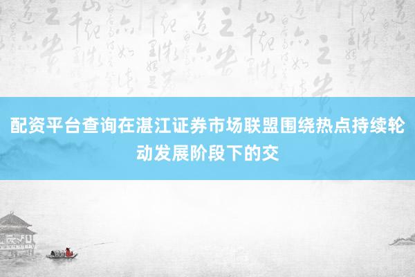 配资平台查询在湛江证券市场联盟围绕热点持续轮动发展阶段下的交