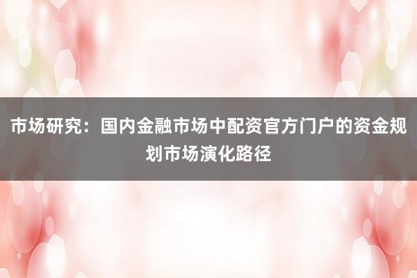 市场研究：国内金融市场中配资官方门户的资金规划市场演化路径