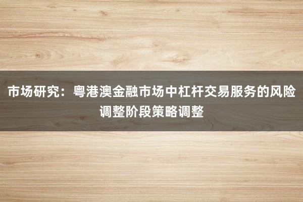 市场研究：粤港澳金融市场中杠杆交易服务的风险调整阶段策略调整