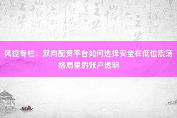 风控专栏:双向配资平台如何选择安全在低位震荡格局里的账户透明