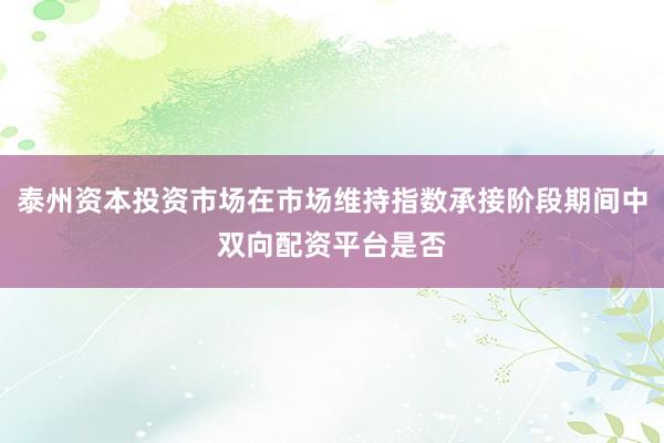 泰州资本投资市场在市场维持指数承接阶段期间中双向配资平台是否
