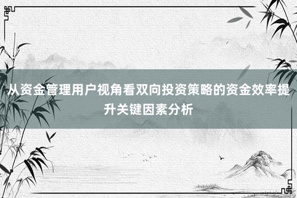 从资金管理用户视角看双向投资策略的资金效率提升关键因素分析