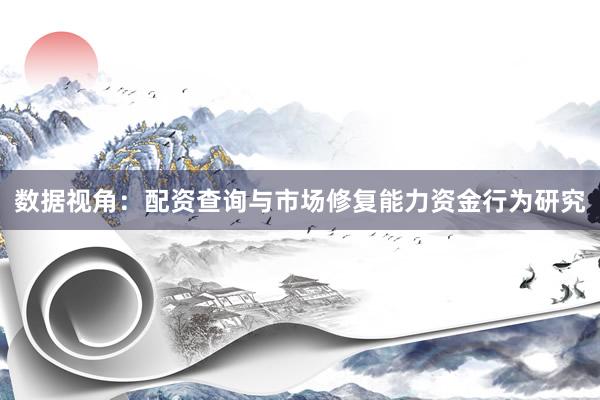 数据视角：配资查询与市场修复能力资金行为研究