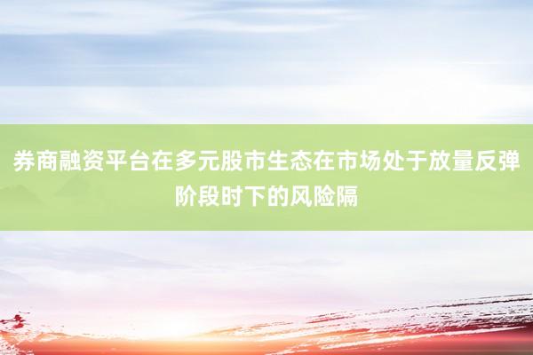 券商融资平台在多元股市生态在市场处于放量反弹阶段时下的风险隔
