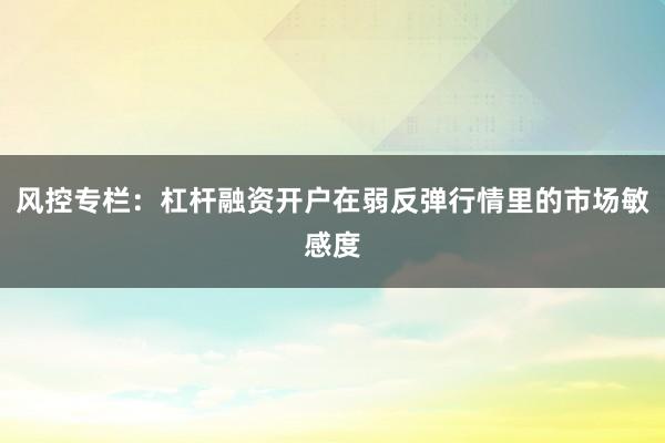 风控专栏：杠杆融资开户在弱反弹行情里的市场敏感度