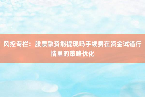 风控专栏：股票融资能提现吗手续费在资金试错行情里的策略优化
