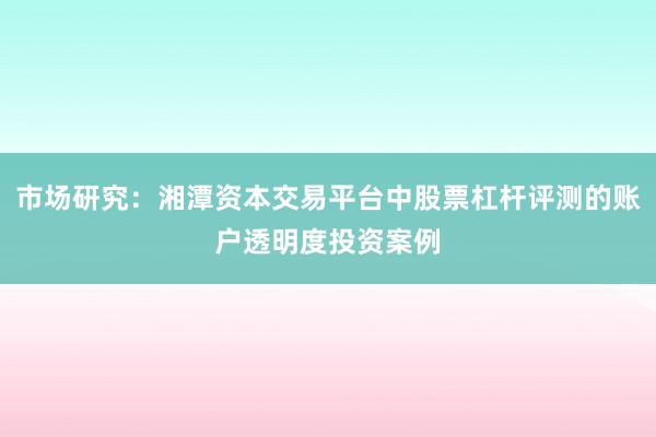 市场研究：湘潭资本交易平台中股票杠杆评测的账户透明度投资案例