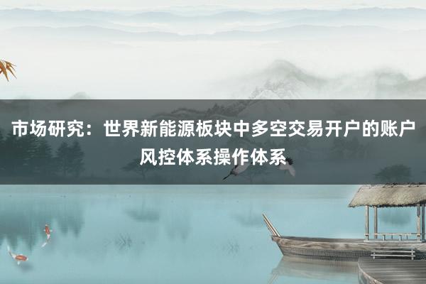市场研究：世界新能源板块中多空交易开户的账户风控体系操作体系