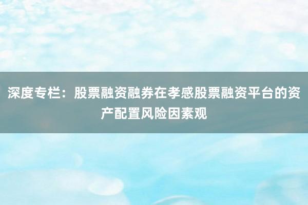 深度专栏：股票融资融券在孝感股票融资平台的资产配置风险因素观