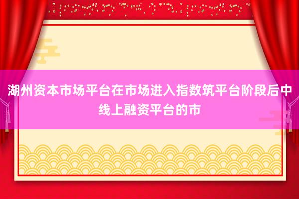 湖州资本市场平台在市场进入指数筑平台阶段后中线上融资平台的市