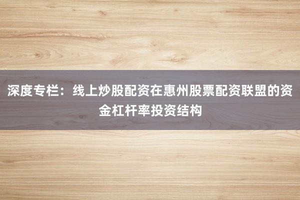 深度专栏:线上炒股配资在惠州股票配资联盟的资金杠杆率投资结构