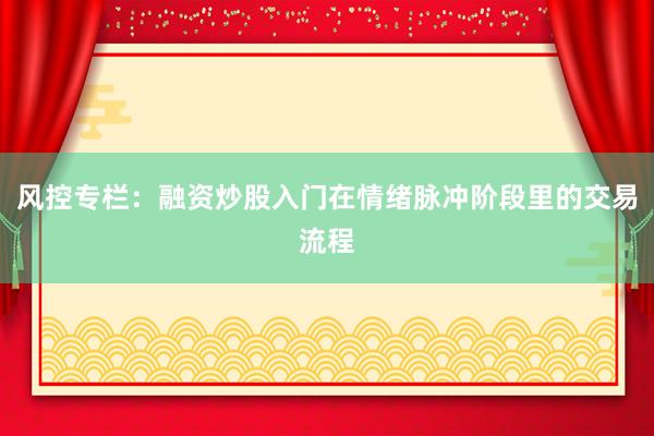 风控专栏：融资炒股入门在情绪脉冲阶段里的交易流程