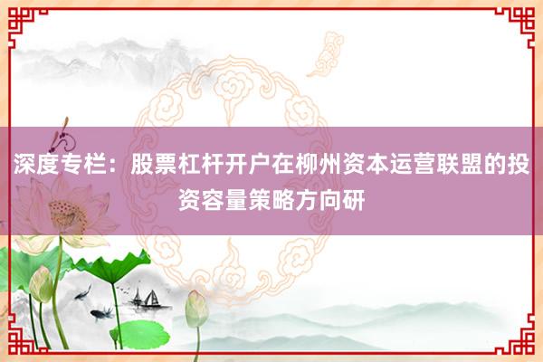 深度专栏：股票杠杆开户在柳州资本运营联盟的投资容量策略方向研