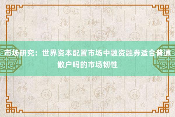 市场研究：世界资本配置市场中融资融券适合普通散户吗的市场韧性
