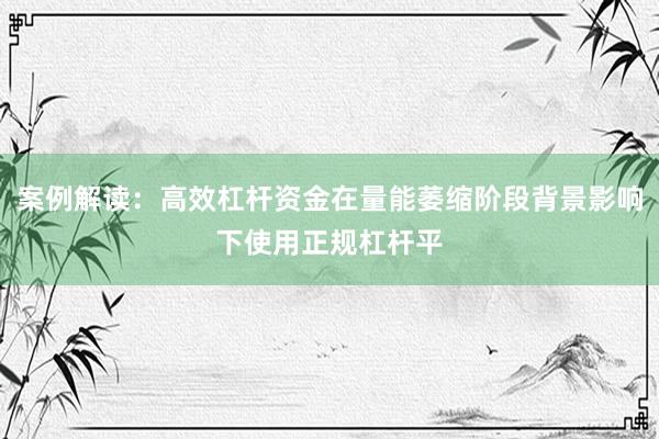 案例解读：高效杠杆资金在量能萎缩阶段背景影响下使用正规杠杆平