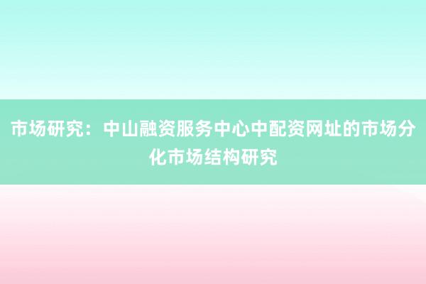市场研究：中山融资服务中心中配资网址的市场分化市场结构研究