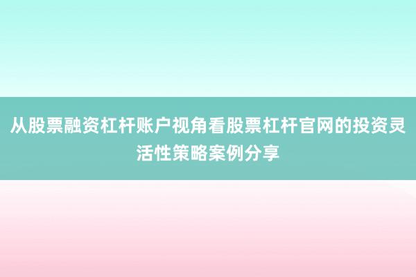 从股票融资杠杆账户视角看股票杠杆官网的投资灵活性策略案例分享