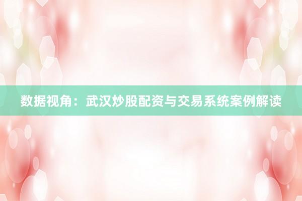 数据视角：武汉炒股配资与交易系统案例解读
