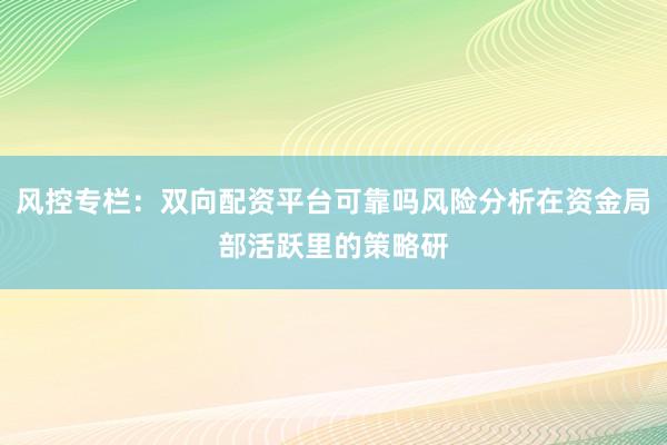 风控专栏：双向配资平台可靠吗风险分析在资金局部活跃里的策略研