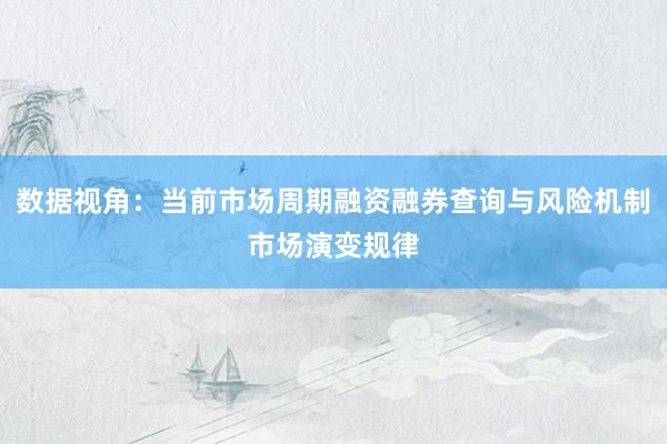 数据视角：当前市场周期融资融券查询与风险机制市场演变规律
