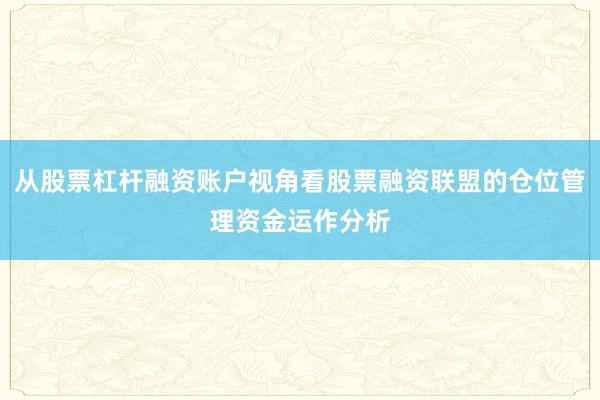 从股票杠杆融资账户视角看股票融资联盟的仓位管理资金运作分析