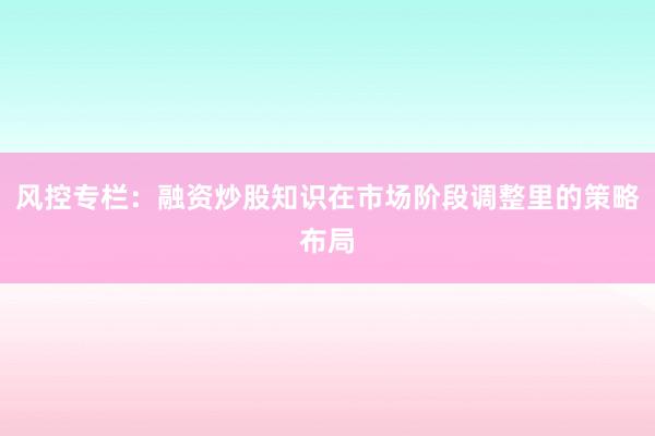 风控专栏：融资炒股知识在市场阶段调整里的策略布局