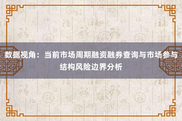 数据视角：当前市场周期融资融券查询与市场参与结构风险边界分析