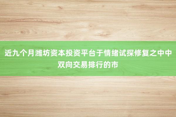 近九个月潍坊资本投资平台于情绪试探修复之中中双向交易排行的市