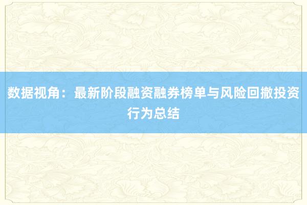 数据视角：最新阶段融资融券榜单与风险回撤投资行为总结