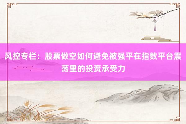 风控专栏：股票做空如何避免被强平在指数平台震荡里的投资承受力