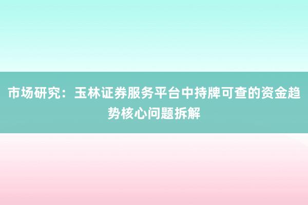 市场研究：玉林证券服务平台中持牌可查的资金趋势核心问题拆解