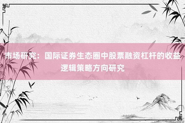市场研究：国际证券生态圈中股票融资杠杆的收益逻辑策略方向研究
