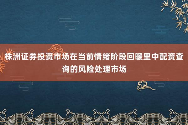 株洲证券投资市场在当前情绪阶段回暖里中配资查询的风险处理市场