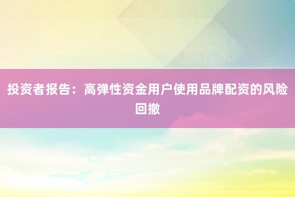 投资者报告：高弹性资金用户使用品牌配资的风险回撤