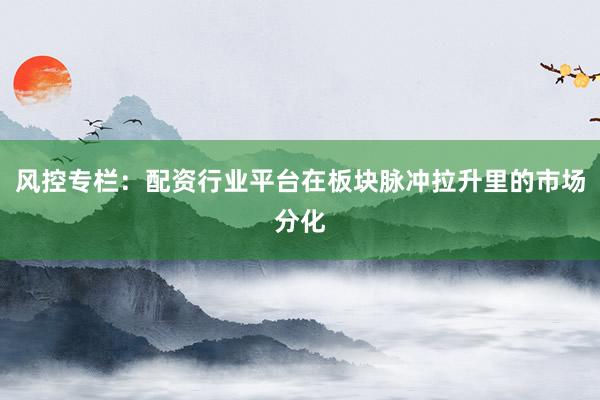 风控专栏：配资行业平台在板块脉冲拉升里的市场分化